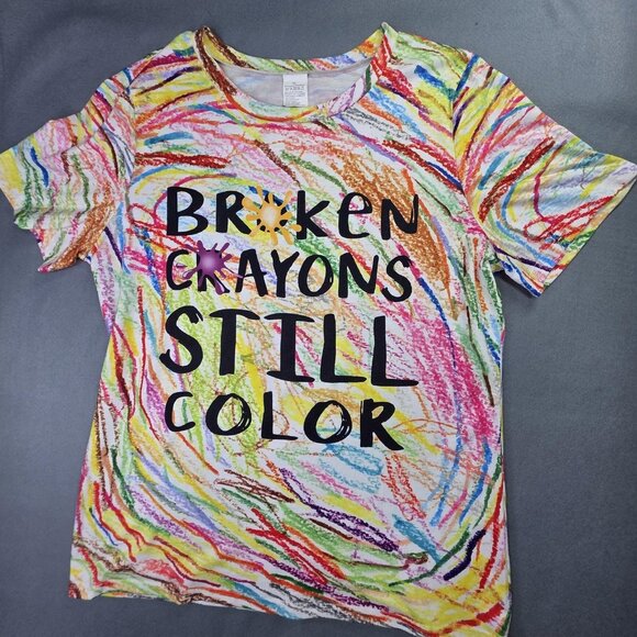 Broken Crayons Still Color Shirt Womens XL Motivational Rainbow Colorful Tee - Picture 1 of 7